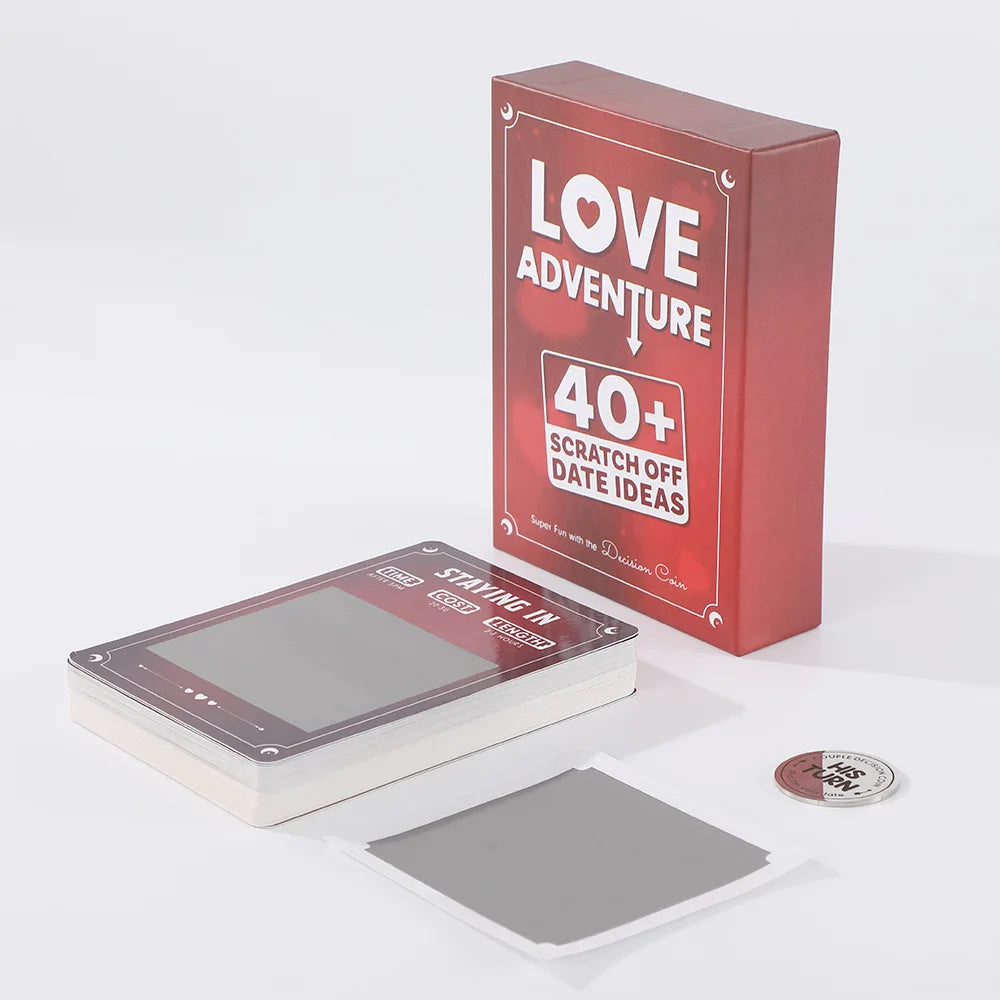 Love Adventure Scratch Off Date Ideas, 40+ Unique Cards with QR Code Surprises, Decision Coin, Blank Cards, Game for Couples