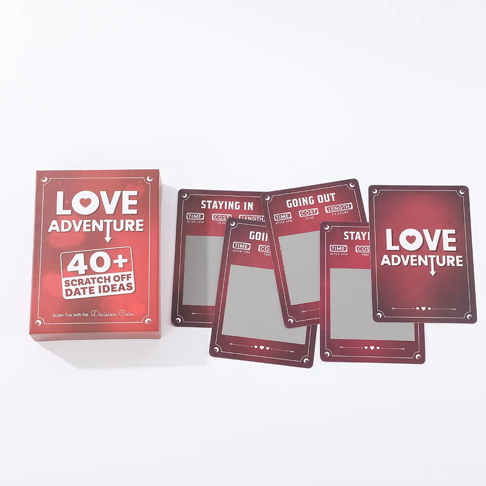 Love Adventure Scratch Off Date Ideas, 40+ Unique Cards with QR Code Surprises, Decision Coin, Blank Cards, Game for Couples